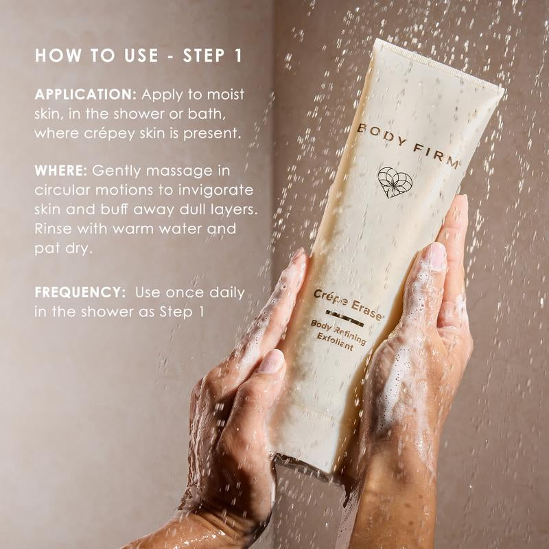 Crépe Erase | by the Body Firm | 2-Step Kit – Exfoliating Body Wash for Daily Skin Repair & Cleansing & Anti-Aging Repair Cream with Trufirm and 12 Super Hydrators for Smoother, Firmer Skin