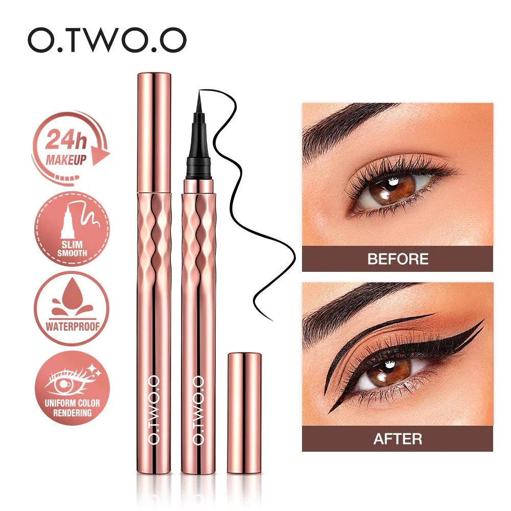 O.TWO.O Waterproof Liquid Eyeliner Pencil - Smudge-Proof, Quick-Drying, 12-Hour Wear, Ultra Fine Black for Precision Application