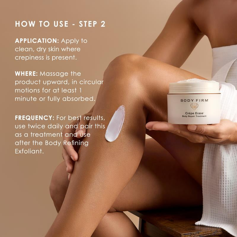 Crépe Erase | by the Body Firm | 2-Step Kit – Exfoliating Body Wash for Daily Skin Repair & Cleansing & Anti-Aging Repair Cream with Trufirm and 12 Super Hydrators for Smoother, Firmer Skin
