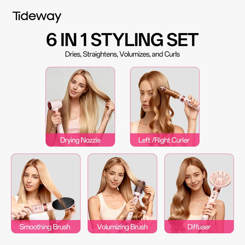 Tideway Prowaver 6 in 1 Hot Air Styler Wrap W/ Ionic Tech, Dual Voltage (100-240V) High-Speed Hair Dryer Brush Auto Wrap Curlers, Volumizing Styling Blower Brush with Travel Bag, Perfect Present for Women Friend Family Gift October Viral