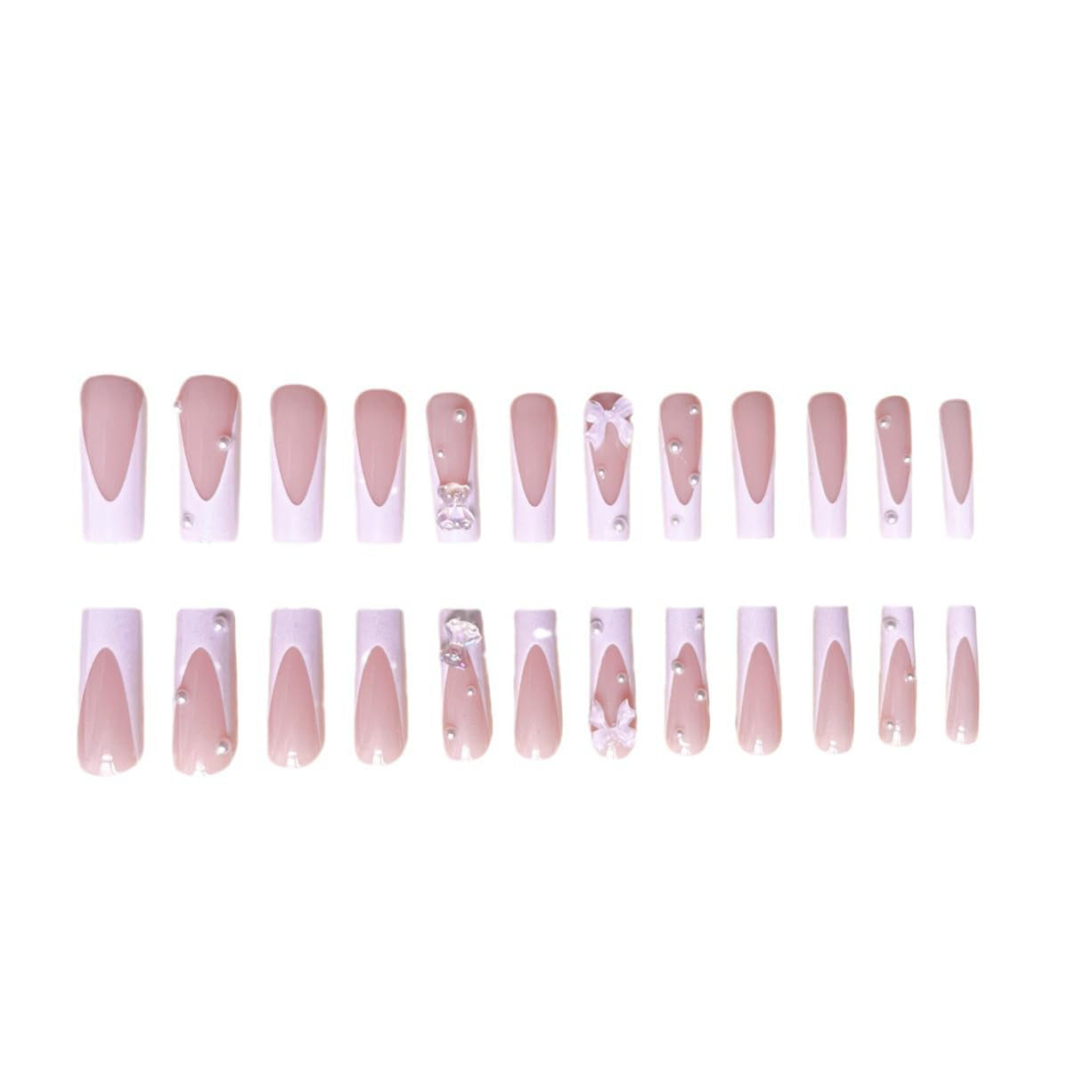 White French Tip Press on Nails Long Square Fake Nails Matte Pink Full Cover Solid Color Glue on Nails Glossy Designs Cute False Nails Stick on Nails for Women Girls Acrylic Manicure Decorations24Pcs