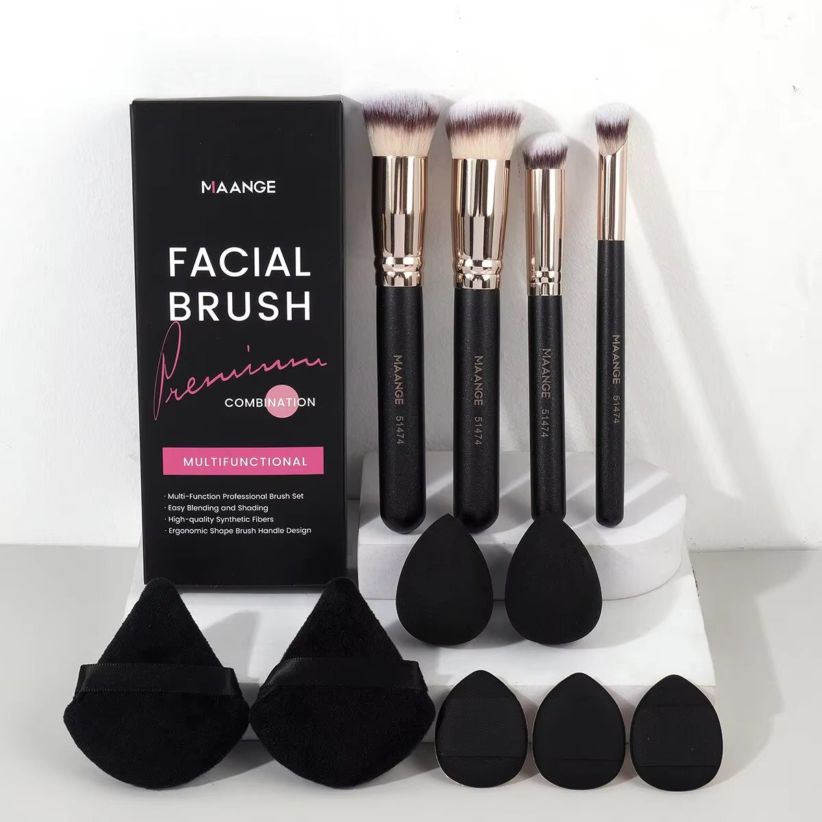11PCS Makeup Tool Kit 4PCS Makeup Brush Wih Powder Puff Makeup Sponge Finger Air Cushion Puff Concealer Blend Eyeshadow