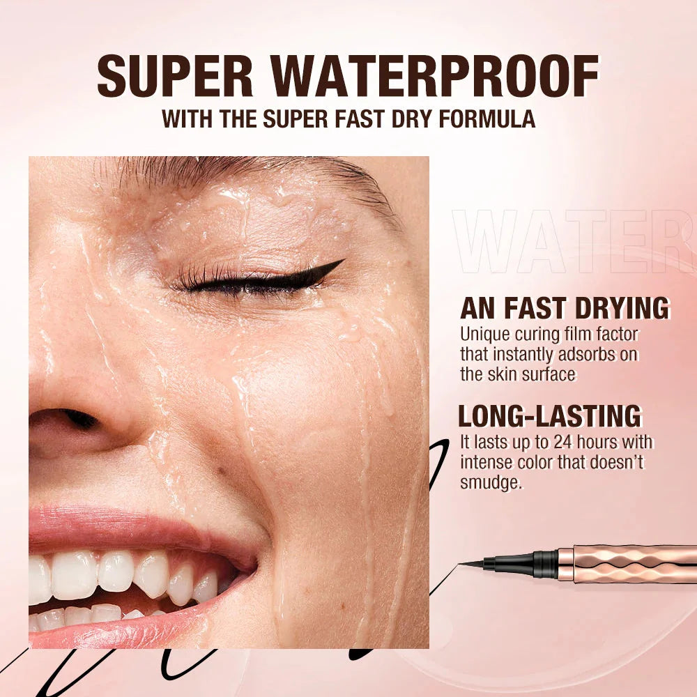 O.TWO.O Waterproof Liquid Eyeliner Pencil - Smudge-Proof, Quick-Drying, 12-Hour Wear, Ultra Fine Black for Precision Application