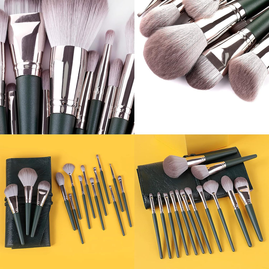 Makeup Brushes with Bag 14Pcs Professional Makeup Brush Set，Premium Synthetic Foundation Concealer Powder Blush Eyeshadow Eyebrow Blending Travel Make up Brushes (Green)