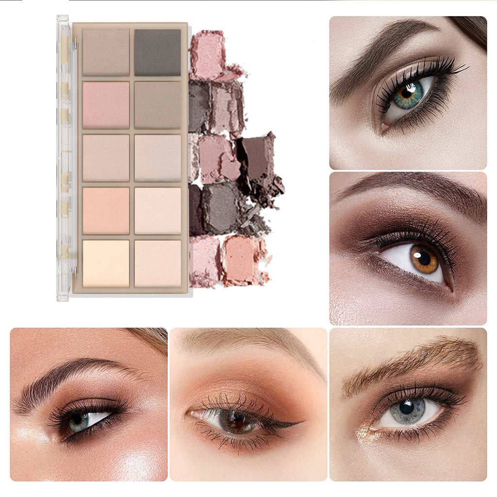 10 Colors Eyeshadow Palette, Gray Taupe Brown Matte Eye Shadow Makeup, Neutral Smokey, High Pigmented, Naturing-Looking, Long Lasting High Pigment Nude Eyeshadow for Older Women(Cement)
