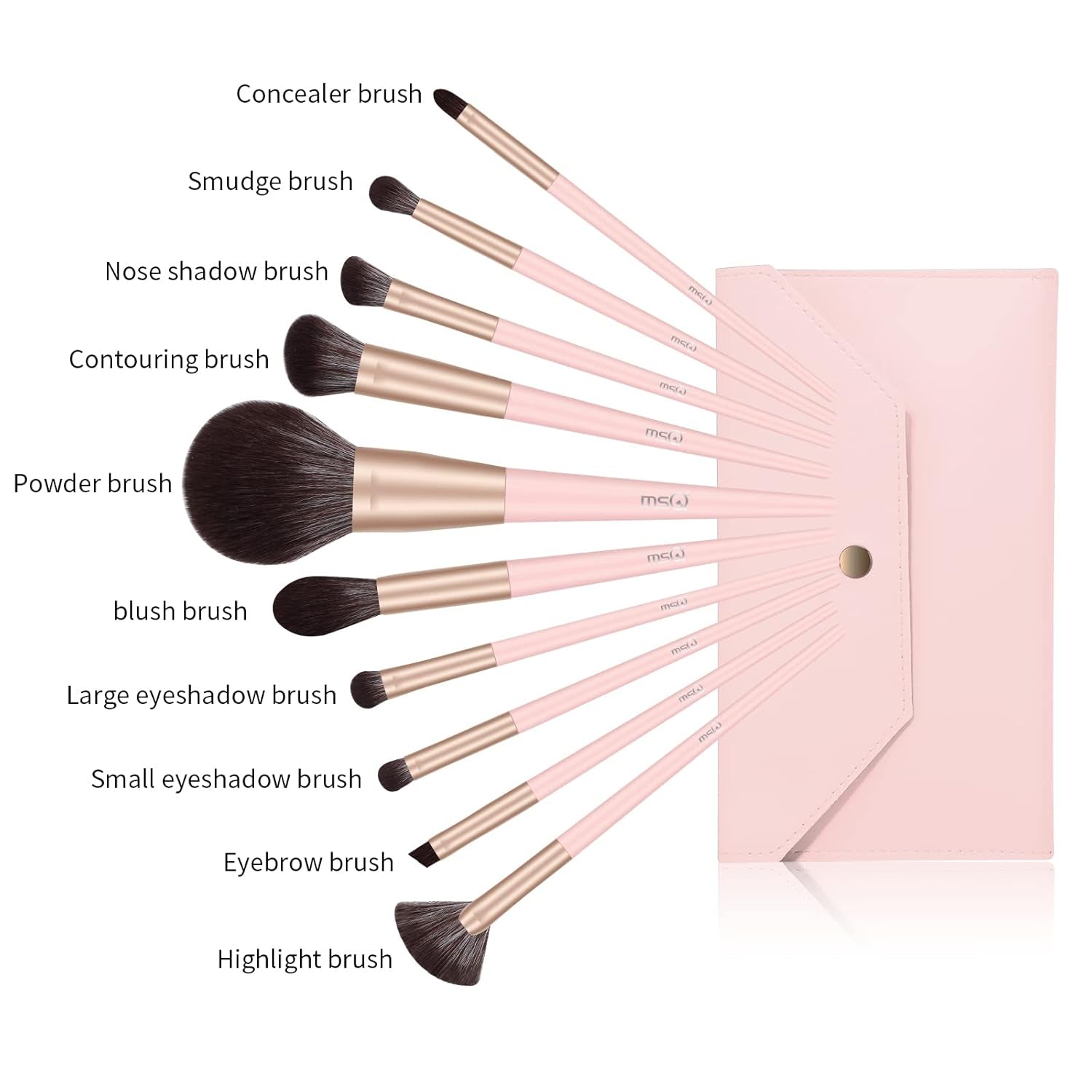 Make up Brushes 10Pcs Makeup Brush Set Foundation Brush Blending Brush (Pink)
