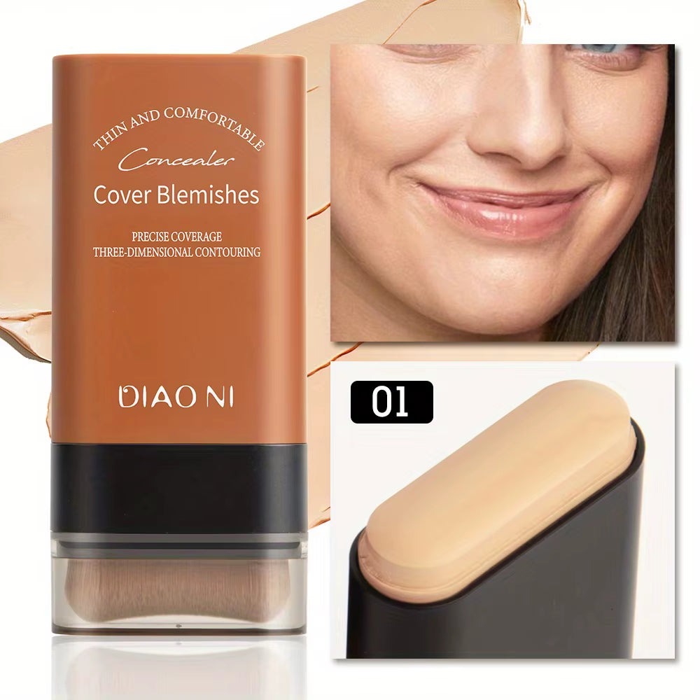 Foundation Stick with Concealer Brush for Long-Lasting Skin Brightening