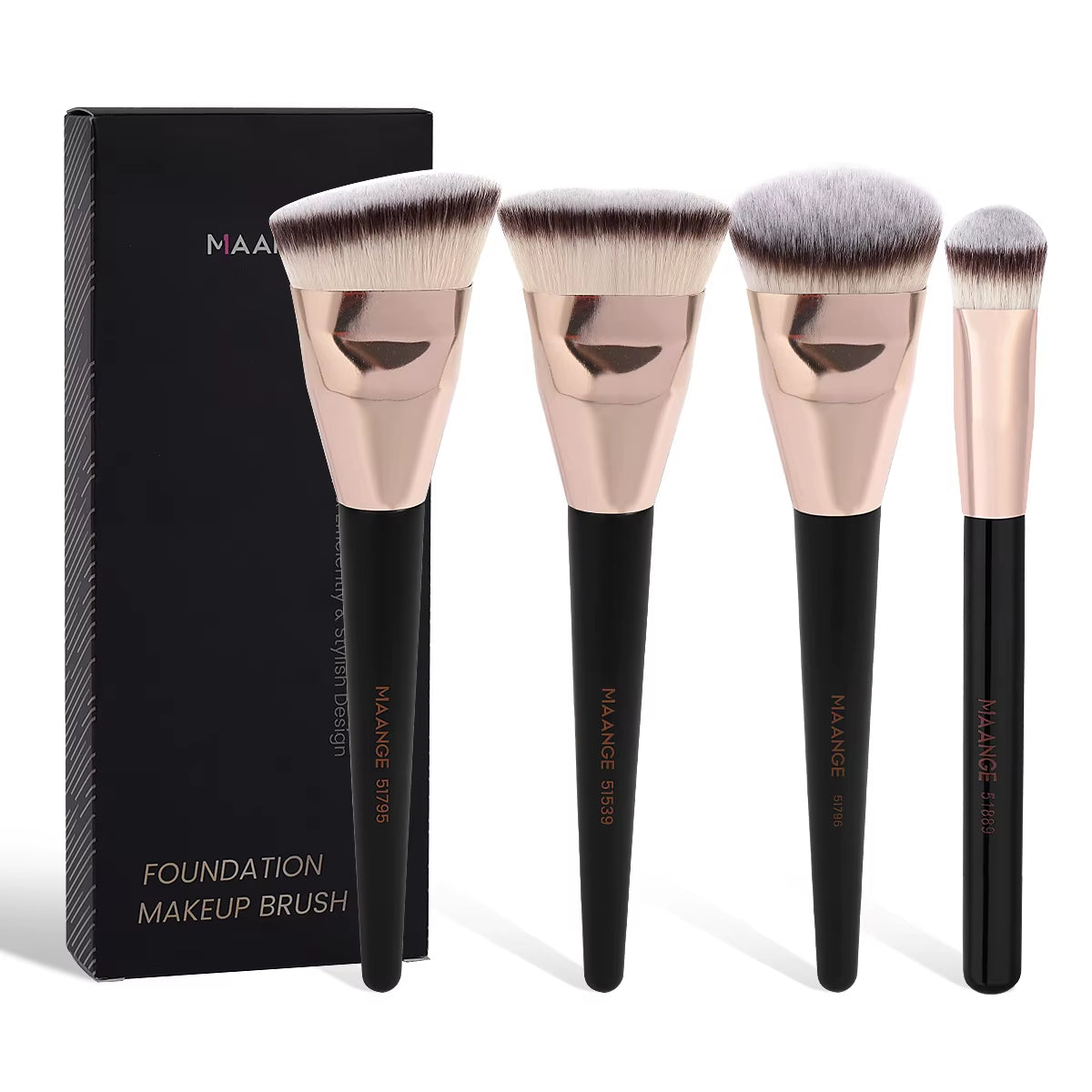 4Pcs Main Makeup Brushes Set Flat Top Foundation Brushes Angled Contoured Brush Dense Bristle Face Makeup Tool for Beauty