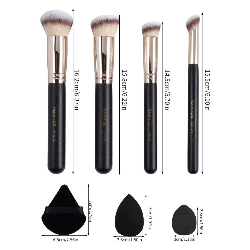 11PCS Makeup Tool Kit 4PCS Makeup Brush Wih Powder Puff Makeup Sponge Finger Air Cushion Puff Concealer Blend Eyeshadow