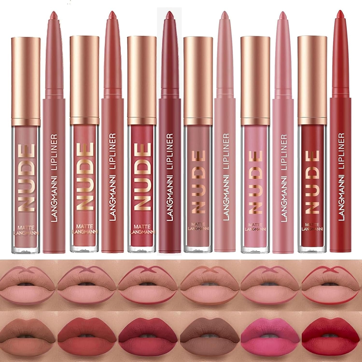 Ultimate Matte Lipstick & Lipliner Set - 6 Long-Lasting, Waterproof Shades for Perfectly Pigmented Lips 