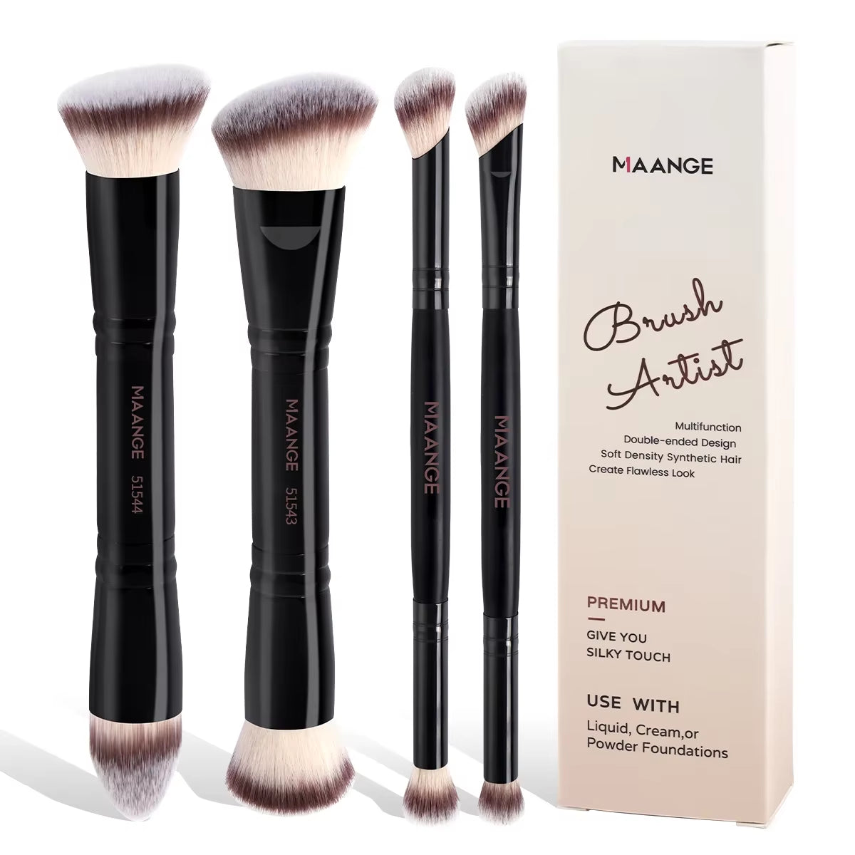4Pcs Basic Makeup Brushes Set with Box Dual-Ended Foundations Powder Blush Details for Eyeshadow Brushes Beginner Travel