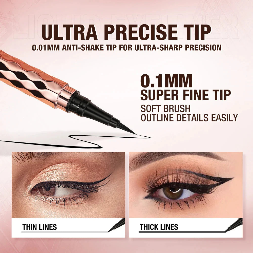 O.TWO.O Waterproof Liquid Eyeliner Pencil - Smudge-Proof, Quick-Drying, 12-Hour Wear, Ultra Fine Black for Precision Application