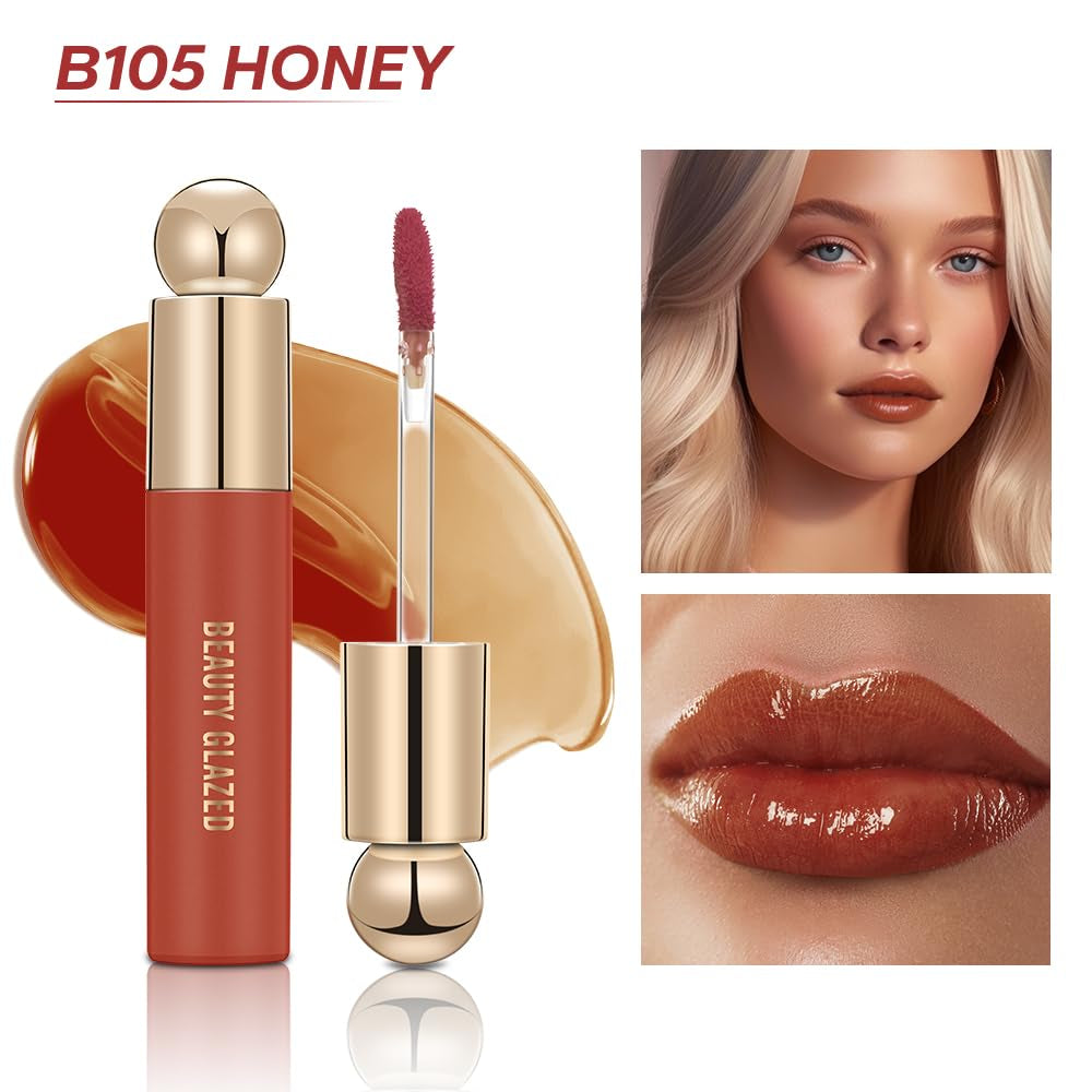 Hydrating Lip Care Lip Tint, Moisturizing Lip Oil,Shiny Lip Glow Vegan Plumping Lip Gloss for Dry Lips (105, Travel Size)