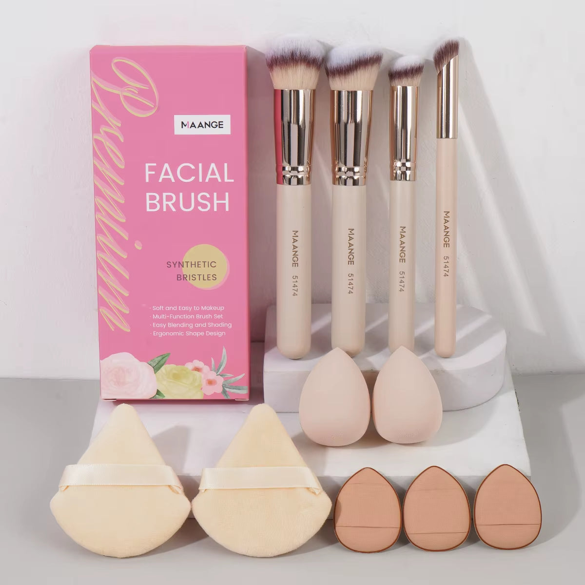 11PCS Makeup Tool Kit 4PCS Makeup Brush Wih Powder Puff Makeup Sponge Finger Air Cushion Puff Concealer Blend Eyeshadow