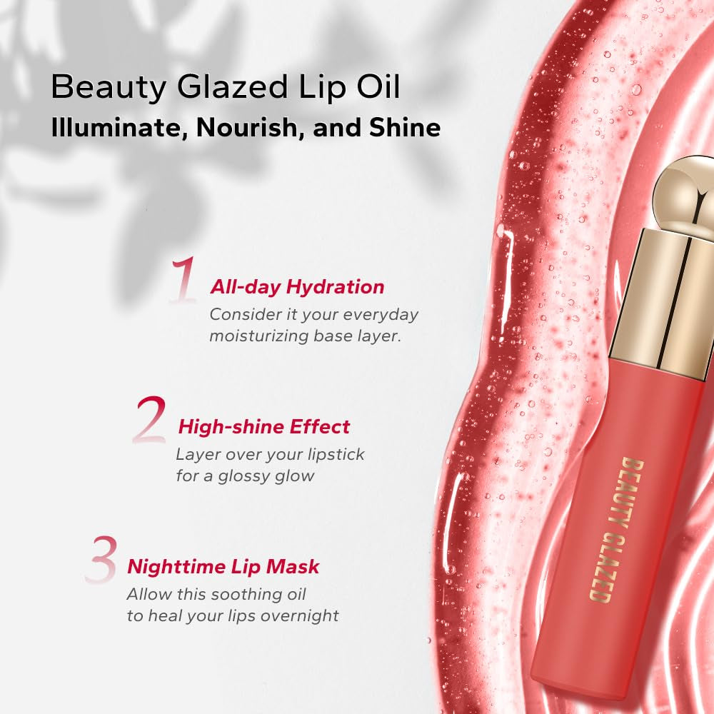 Hydrating Lip Care Lip Tint, Moisturizing Lip Oil,Shiny Lip Glow Vegan Plumping Lip Gloss for Dry Lips (105, Travel Size)