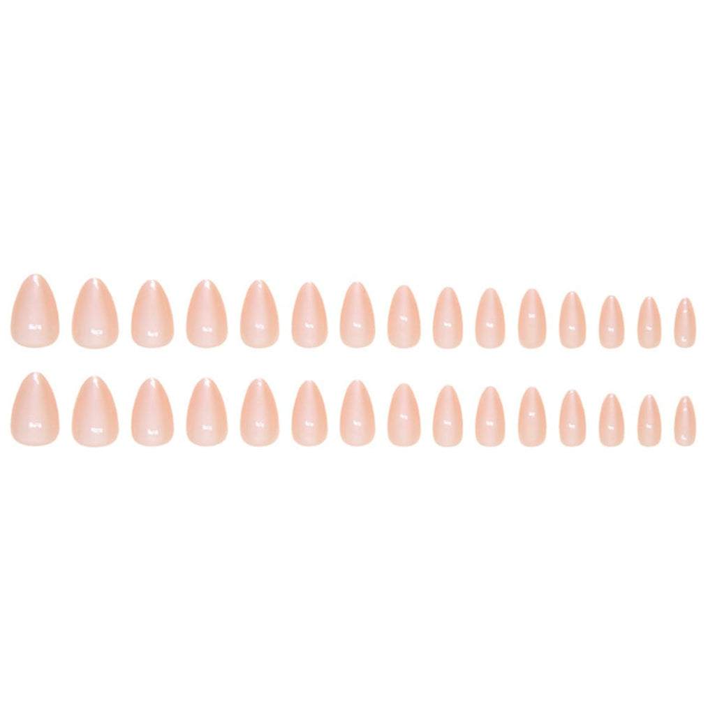 Almond Press on Nails Short Fake Nails Nude Glue on Nails with Designs Glossy Chrome False Nails French Almond Shaped Artificial Nails Reusable Stick on Nails for Women and Girls 24Pcs