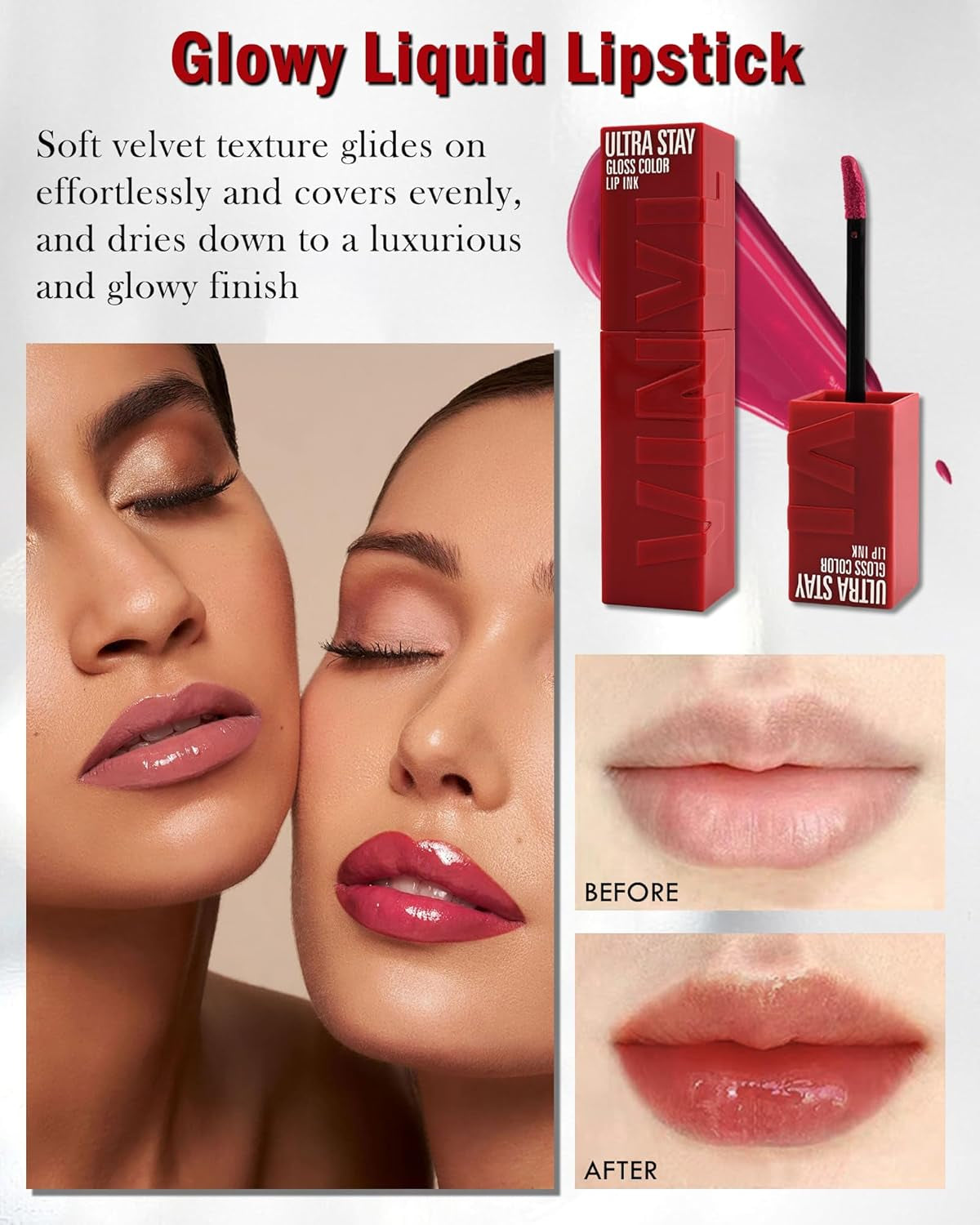 Liquid Lipstick,Smooth Vinyl Lipstick Ink Lipgloss,Rose Pink Tinted Lip Gloss,High Pigmented Lip Color,Longlasting Waterproof Non-Stick Lip Tint Stain,Christmas Makeup Gift for Girl Women-04