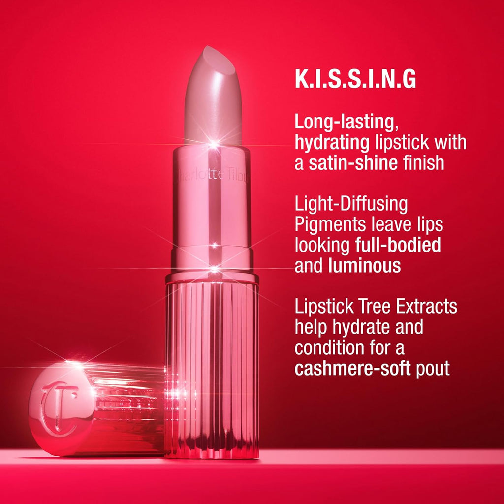 Charlotte Tilbury Icon Baby Lip Duo Kit - Mini K.I.S.S.I.N.G Satin Shimmer Lipstick & Full Size Hall of Fame High Shine Gloss Set - Hydrating Long Lasting Makeup Duo for On-The-Go Glossy Shine