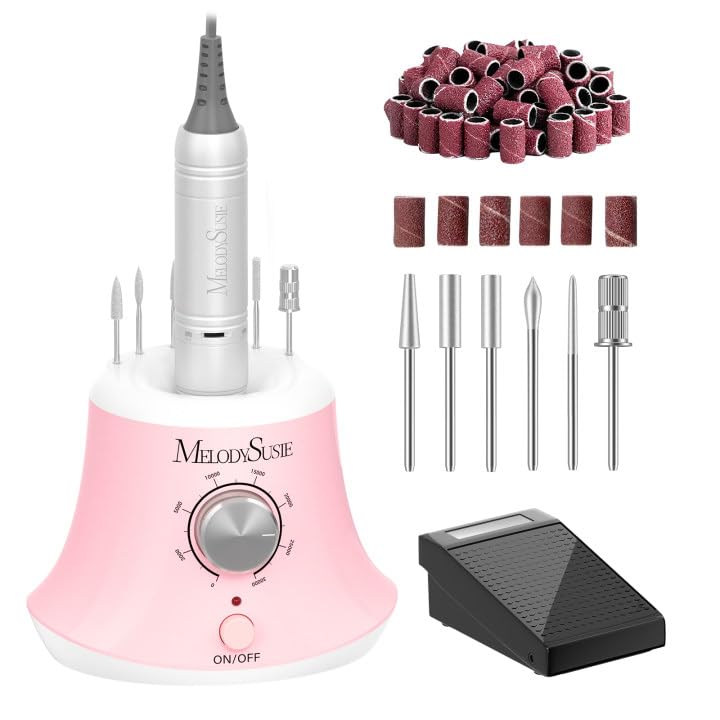 Melodysusie Elektrische Nagelfräser 30000 U/Min Professionelle Elektrische Nagelfeile Maniküre Pediküre Set Gelnägel Acrylnägel Nagelpflege Fräser Set Mit Fußpedal Für Nagelstudio Zuhause, Weiß