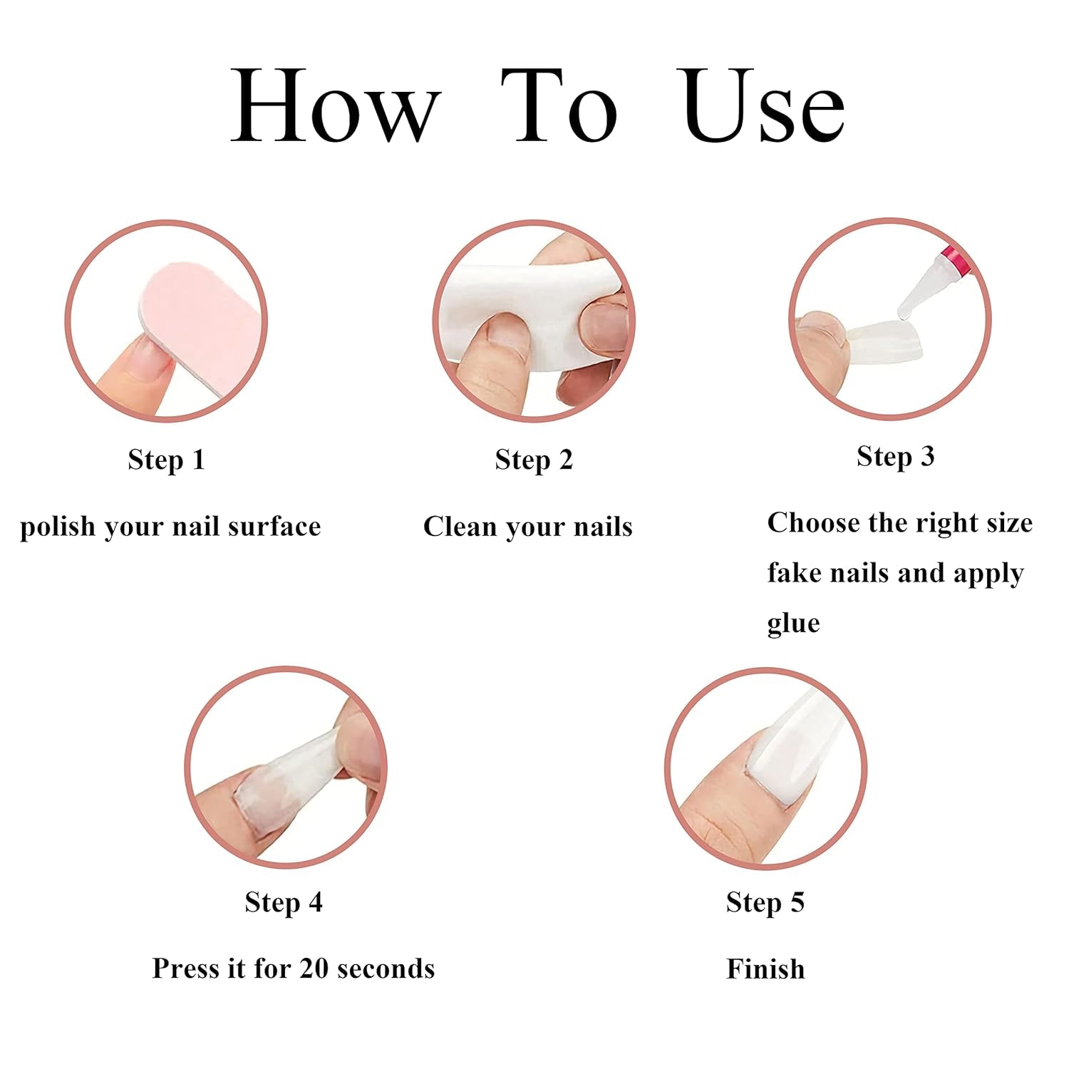 Coffin Press-On Nails Medium -Black French Tip Ballerina Acrylic Nails Natural Glossy Glue-Ons 24Pcs