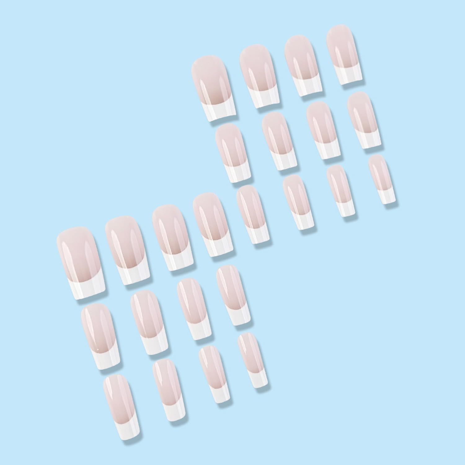 White French Tip Press on Nails Square Fake Nails Medium Length Nude Pink French Acrylic Full Cover Glossy Glue on Nails French Tip Nails False Nails Reusable Stick on Nails for Women Girls 24PCS