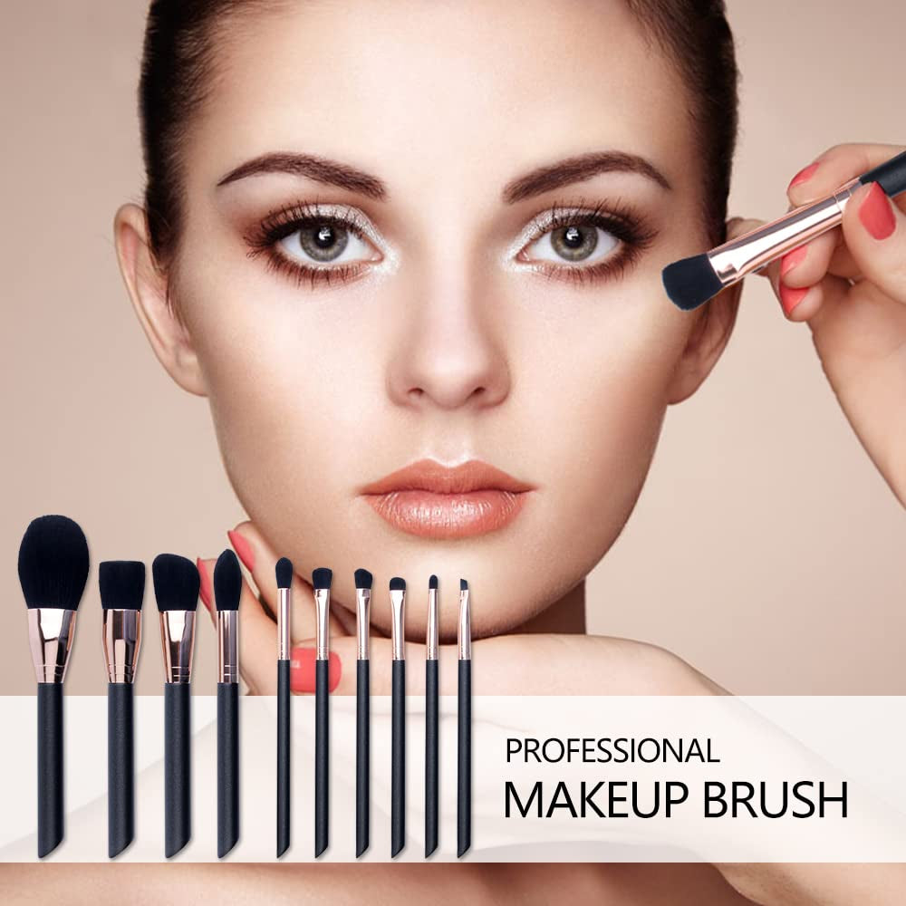 Makeup Brush Set 10 PCS, Eye Makeup Brushes, Lip Brush, Face Brush Set, Foundation Brush Set, Make up Brushes Tool Kit - Black