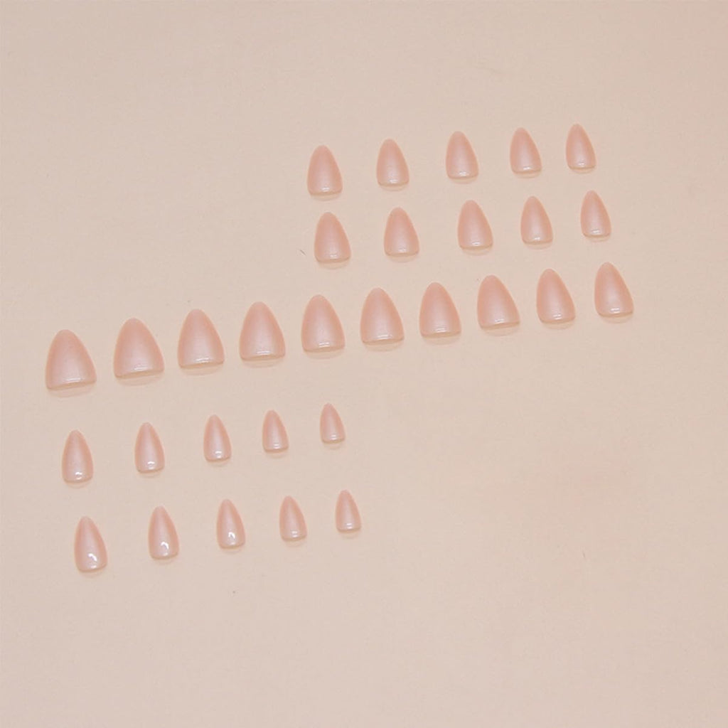 Almond Press on Nails Short Fake Nails Nude Glue on Nails with Designs Glossy Chrome False Nails French Almond Shaped Artificial Nails Reusable Stick on Nails for Women and Girls 24Pcs