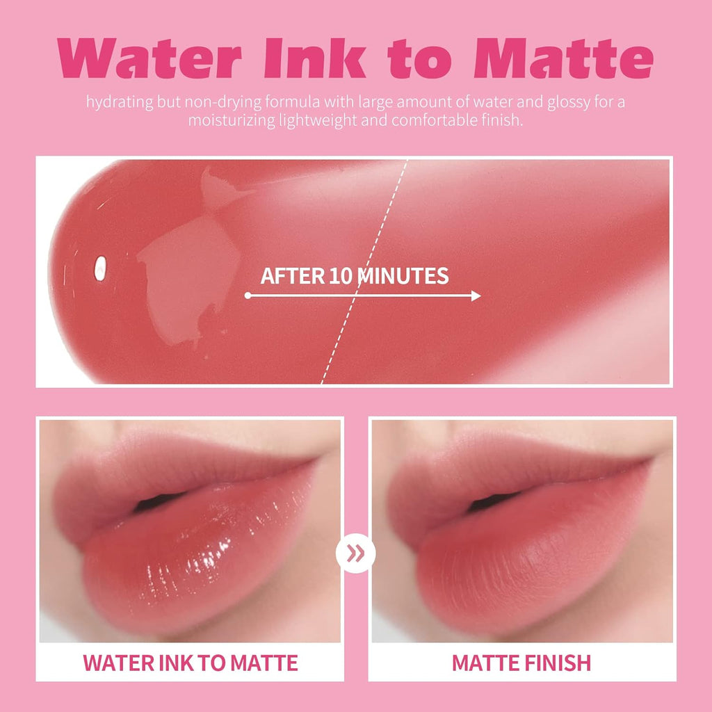 Water Gel Lip Tint 6 Colors Set, Highly Pigmented Long Lasting Moisturizing Glossy Lip Stains, Hydrate Lightweight Lip Gloss Makeup