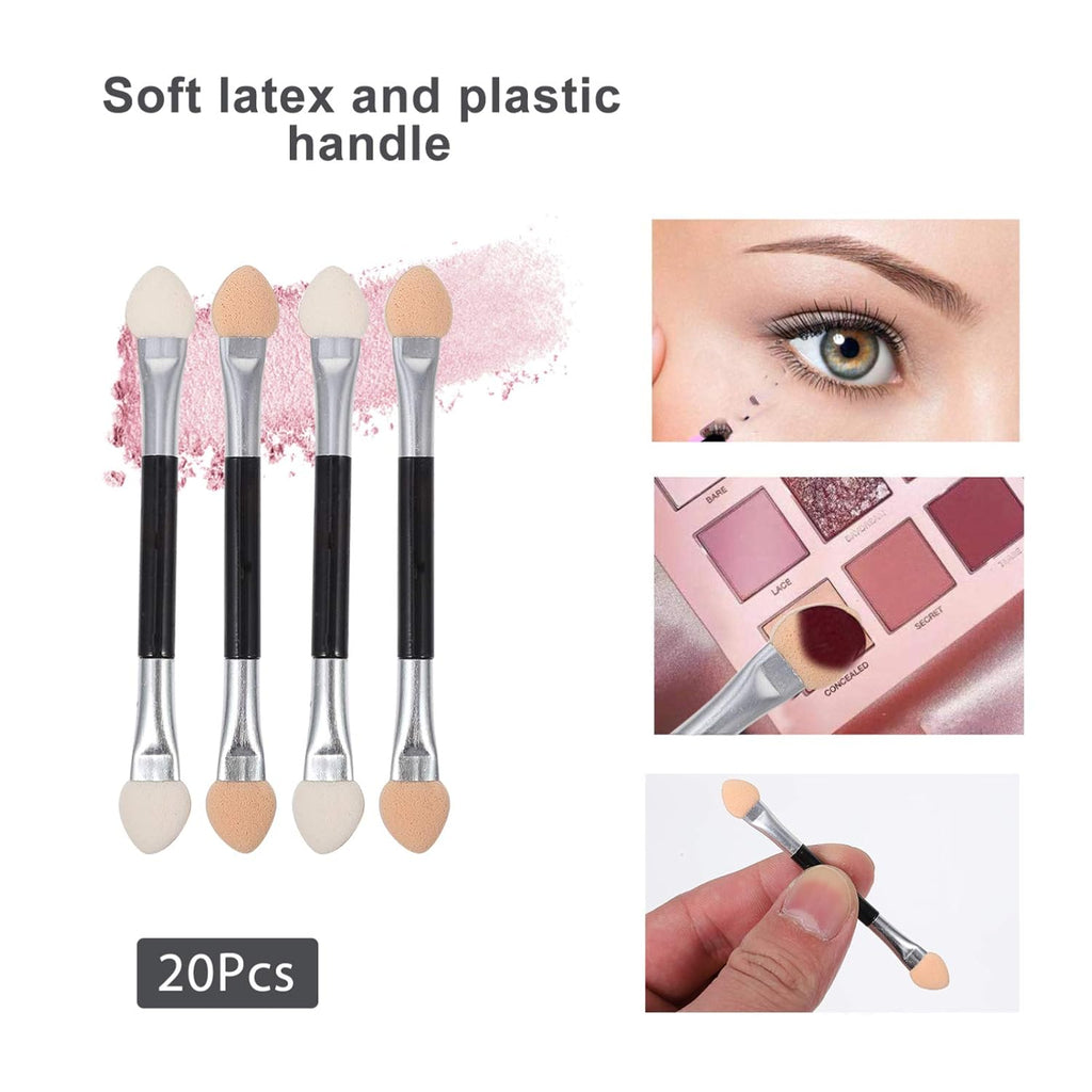 20Pcs Double-Sided Eyeshadow Applicators - Soft Latex Tip Eye Shadow Brush for Easy & Precise Makeup Application, Ideal for Travel, Parties, and Daily Use