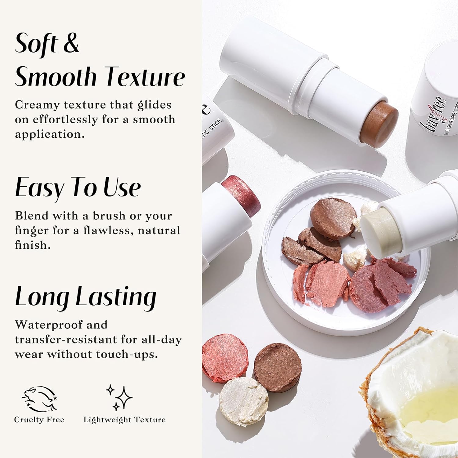 Face Sticks Trio, Cream Blush Stick & Highlighter Stick & Contour Stick for Sculpt the Cheeks, Long Lasting Cream Contour Stick Trio for Face Makeup, with Brush