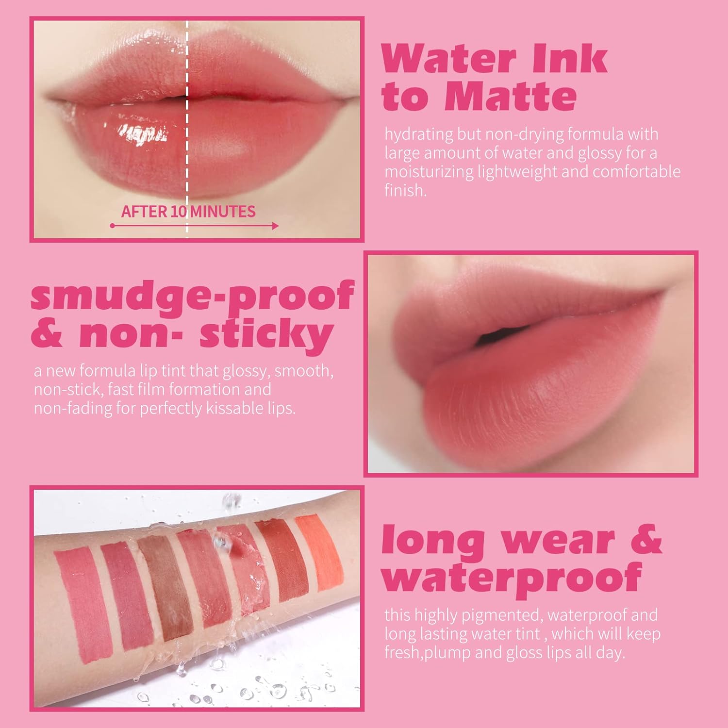 Water Gel Lip Tint 6 Colors Set, Highly Pigmented Long Lasting Moisturizing Glossy Lip Stains, Hydrate Lightweight Lip Gloss Makeup