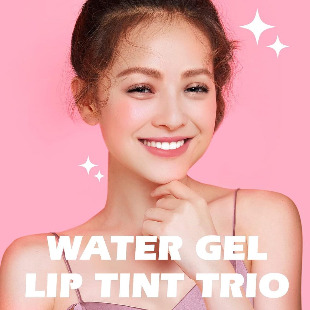 Water Gel Lip Tint 6 Colors Set, Highly Pigmented Long Lasting Moisturizing Glossy Lip Stains, Hydrate Lightweight Lip Gloss Makeup