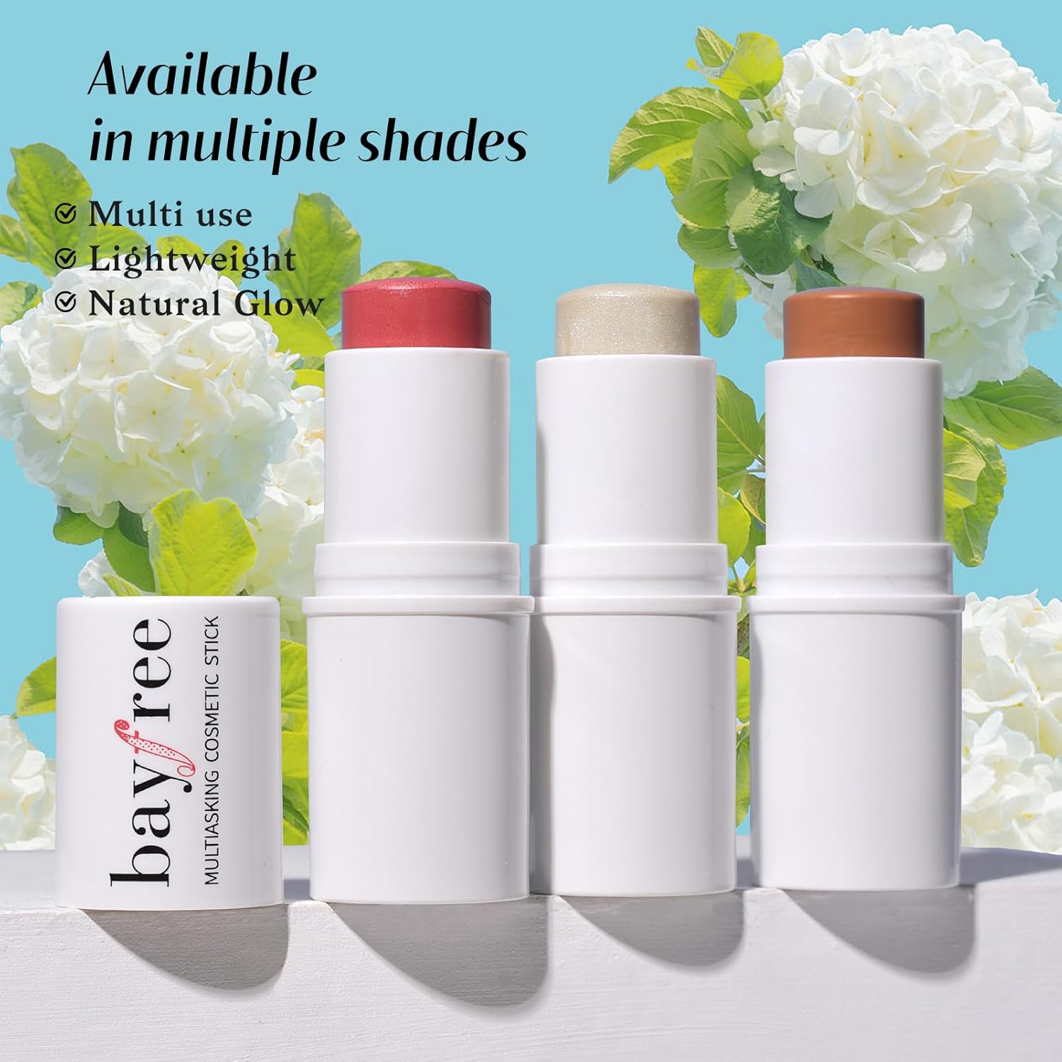 Face Sticks Trio, Cream Blush Stick & Highlighter Stick & Contour Stick for Sculpt the Cheeks, Long Lasting Cream Contour Stick Trio for Face Makeup, with Brush