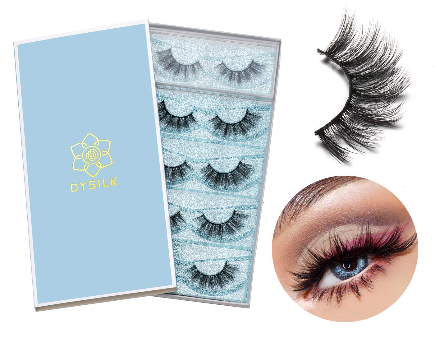 DYSILK Wimpern Lashes Künstliche Wimpern -Fake Lashes Falsche Wimpern 5 Paare 6D Falsche Wimpern Extensions Sets Eyelashes Natürlich Wiederverwendbar | 005- (15Mm-18Mm)
