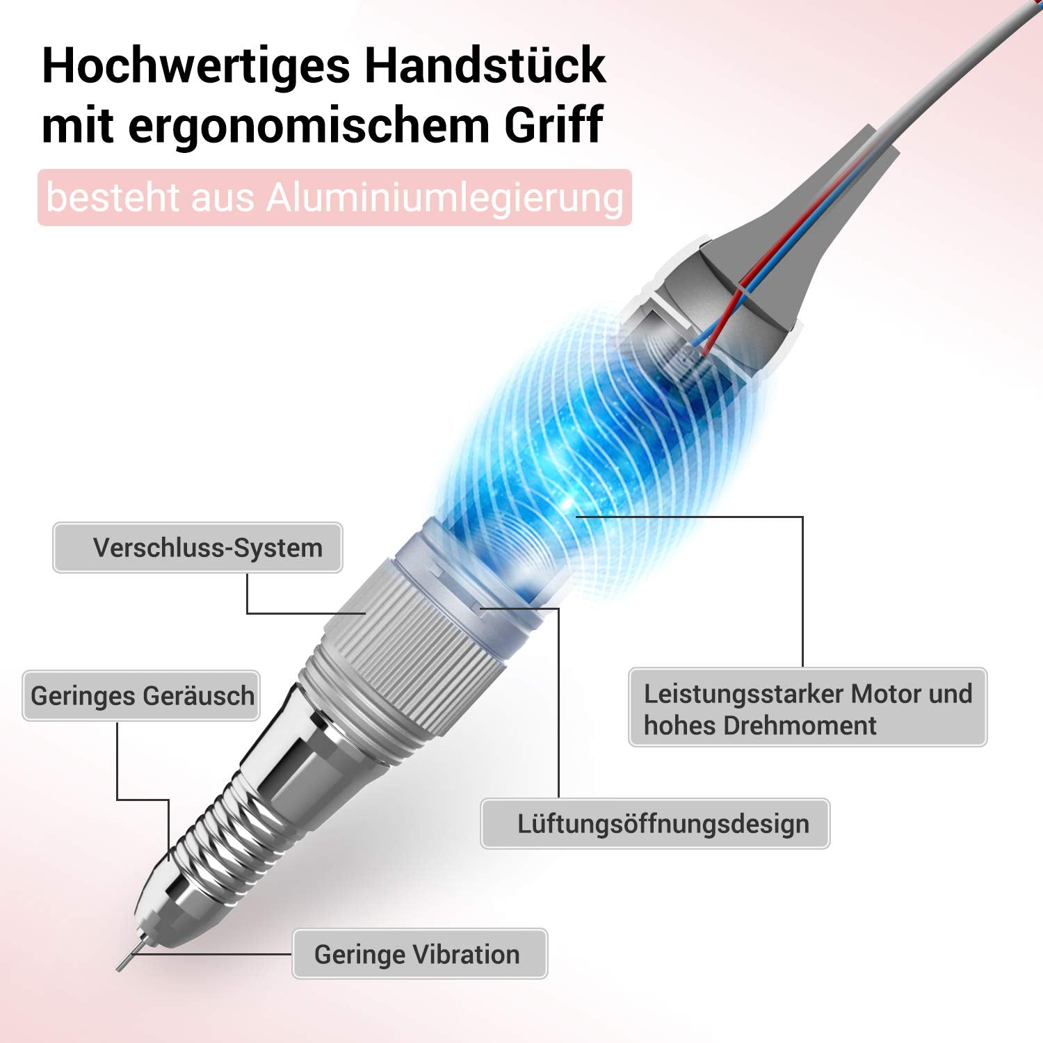 Melodysusie Elektrische Nagelfräser 30000 U/Min Professionelle Elektrische Nagelfeile Maniküre Pediküre Set Gelnägel Acrylnägel Nagelpflege Fräser Set Mit Fußpedal Für Nagelstudio Zuhause, Weiß