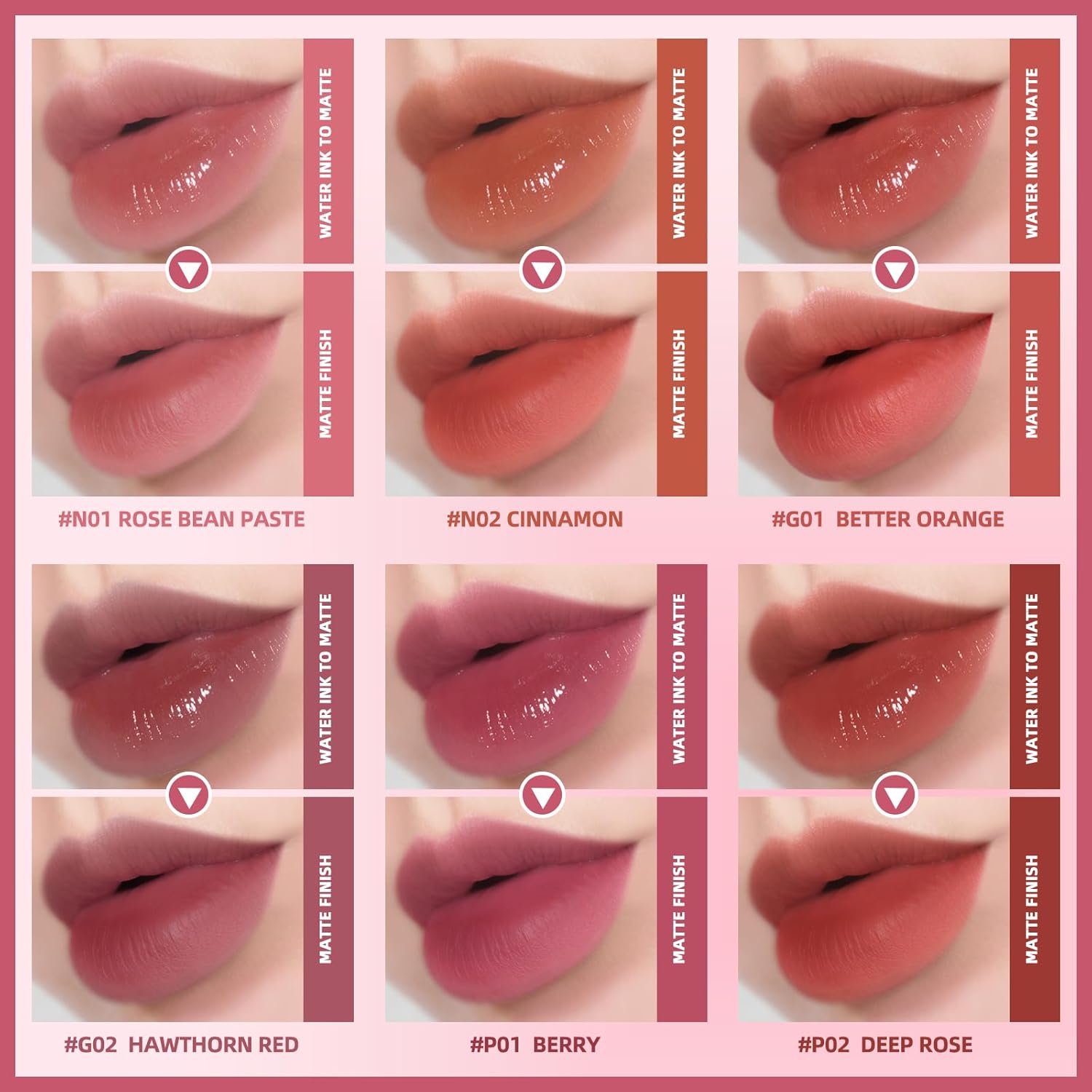 Water Gel Lip Tint 6 Colors Set, Highly Pigmented Long Lasting Moisturizing Glossy Lip Stains, Hydrate Lightweight Lip Gloss Makeup