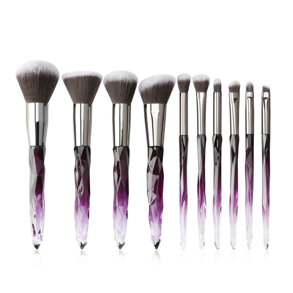 Makeup Brushes Crystal Handle Set, Professional Make up Brushes  10 PCS Crystal Transparent Handle Kabuki Face Powder Foundation Brush Concealer Eye Shadow Eyeliner Eyebrow Brush (Purple)