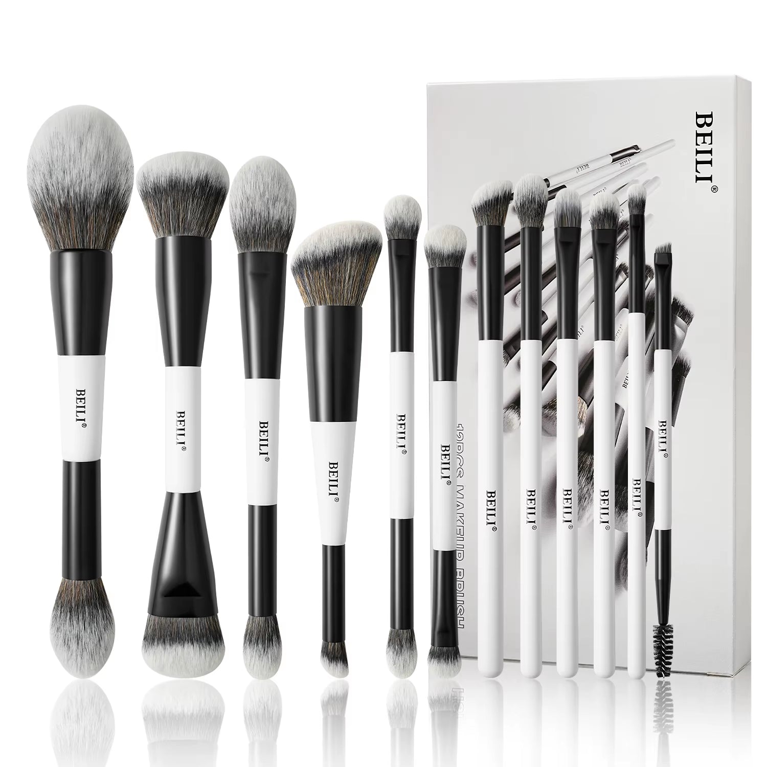 Makeup Brushes 12 Pieces 18 in 12 Double-Sided Contour Foundation Highlight Blush Brush Eyeshadow Eyeliner Concealer Brush