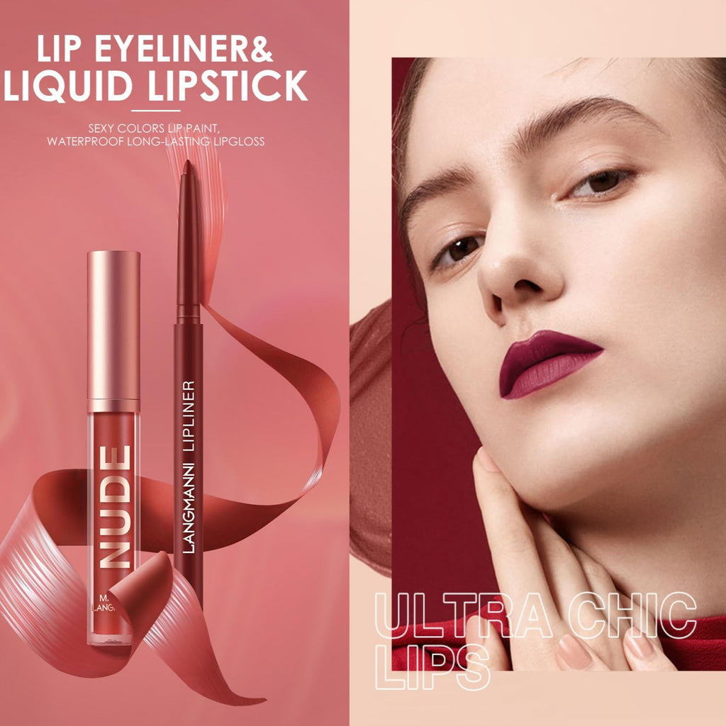 Ultimate Matte Lipstick & Lipliner Set - 6 Long-Lasting, Waterproof Shades for Perfectly Pigmented Lips 
