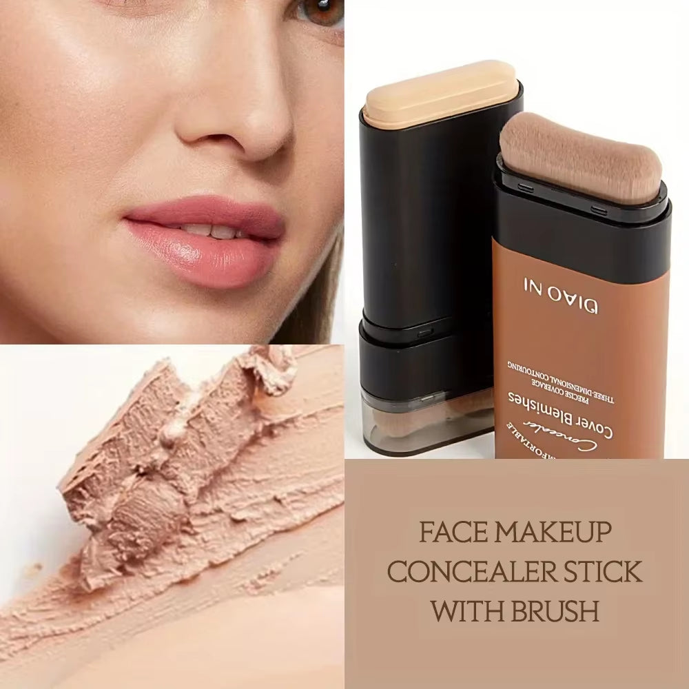 Foundation Stick with Concealer Brush for Long-Lasting Skin Brightening