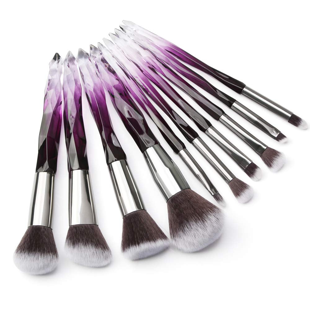 Makeup Brushes Crystal Handle Set, Professional Make up Brushes  10 PCS Crystal Transparent Handle Kabuki Face Powder Foundation Brush Concealer Eye Shadow Eyeliner Eyebrow Brush (Purple)