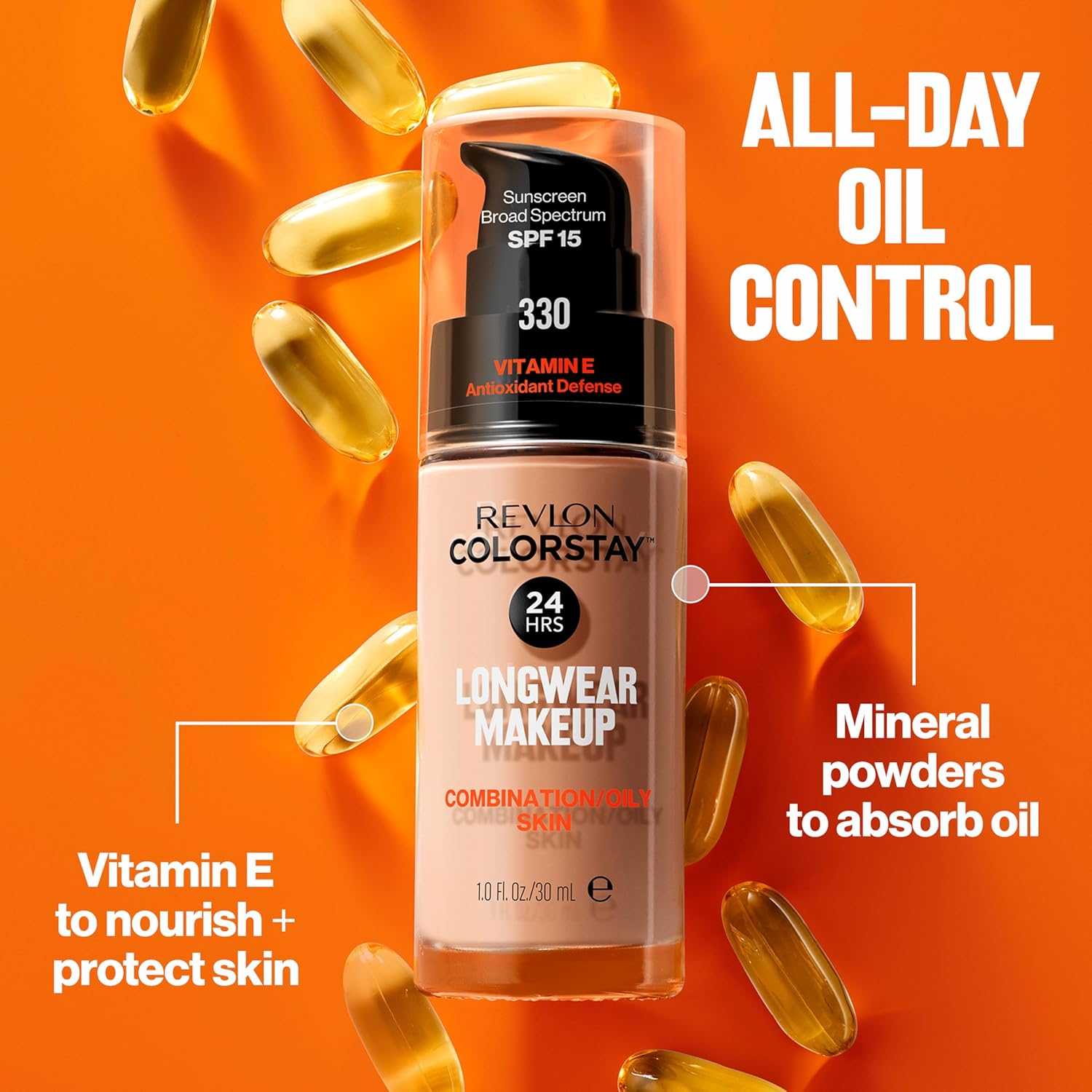 Liquid Foundation, Colorstay Face Makeup for Combination & Oily Skin, SPF 15, Medium-Full Coverage with Matte Finish, 240 Medium Beige, 1 Fl Oz