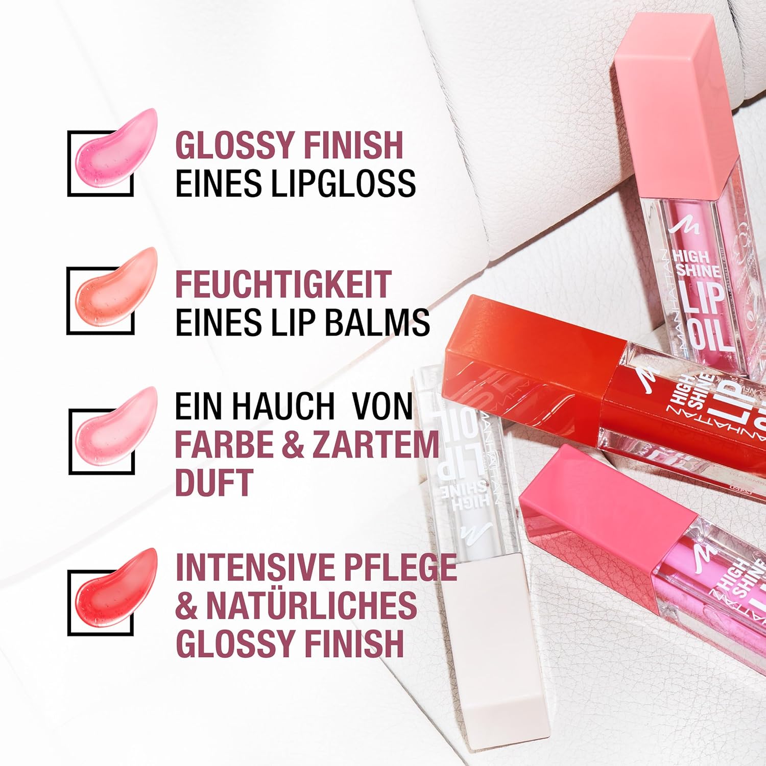 Manhattan High Shine Lip Oil 001 Pink Flush, Intensive Lippenpflege Mit Vitamin E Und Kokosöl Für Ein Natürlich Glänzendes Finish, Vegan