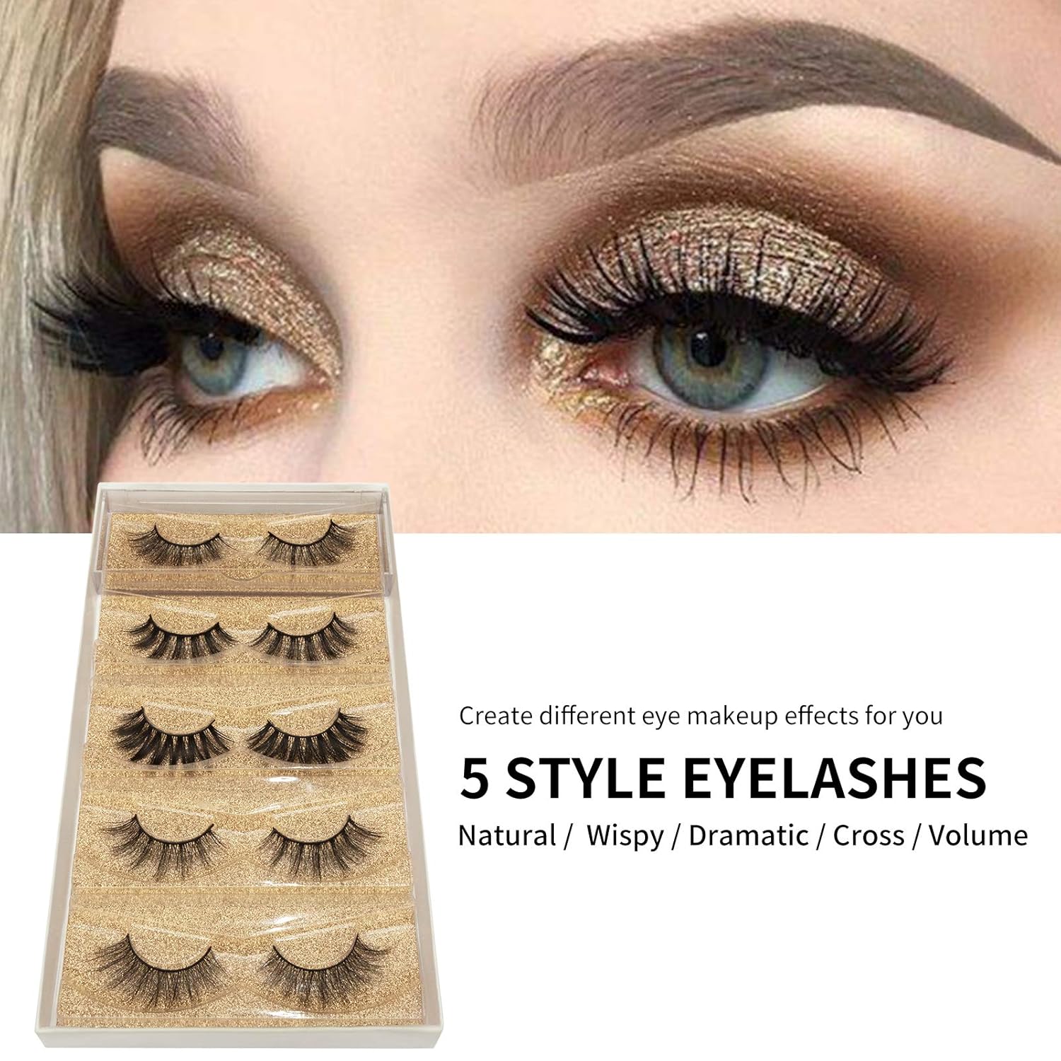DYSILK Wimpern Lashes Künstliche Wimpern -Fake Lashes Falsche Wimpern 5 Paare 6D Falsche Wimpern Extensions Sets Eyelashes Natürlich Wiederverwendbar | 005- (15Mm-18Mm)