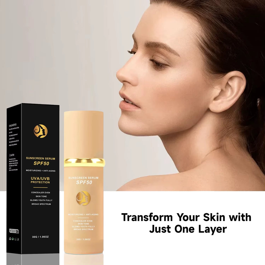 4-in-1 Foundation Liquid Makeup with SPF 50: Hydrating Full Coverage Concealer and Sunscreen Serum