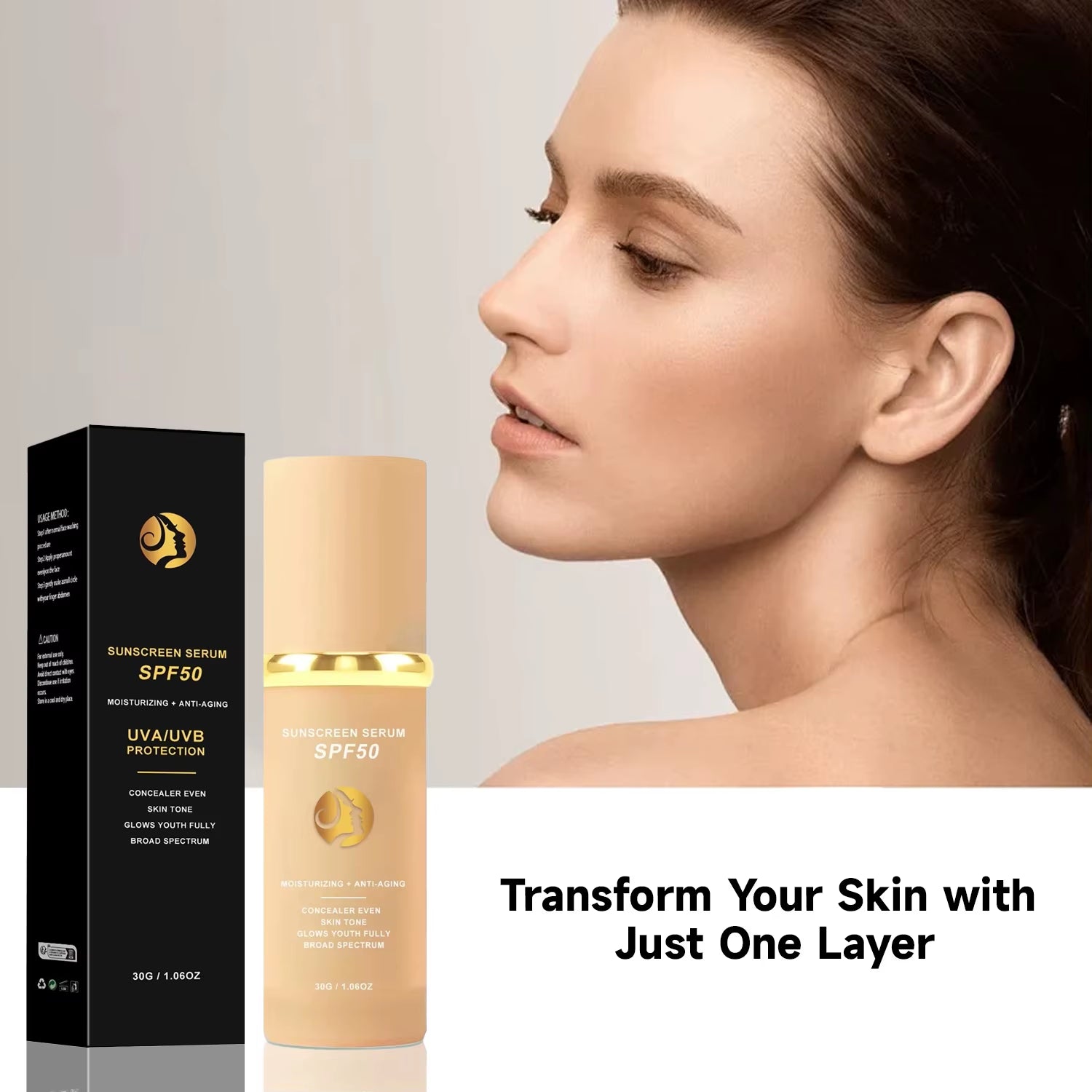 4-in-1 Foundation Liquid Makeup with SPF 50: Hydrating Full Coverage Concealer and Sunscreen Serum