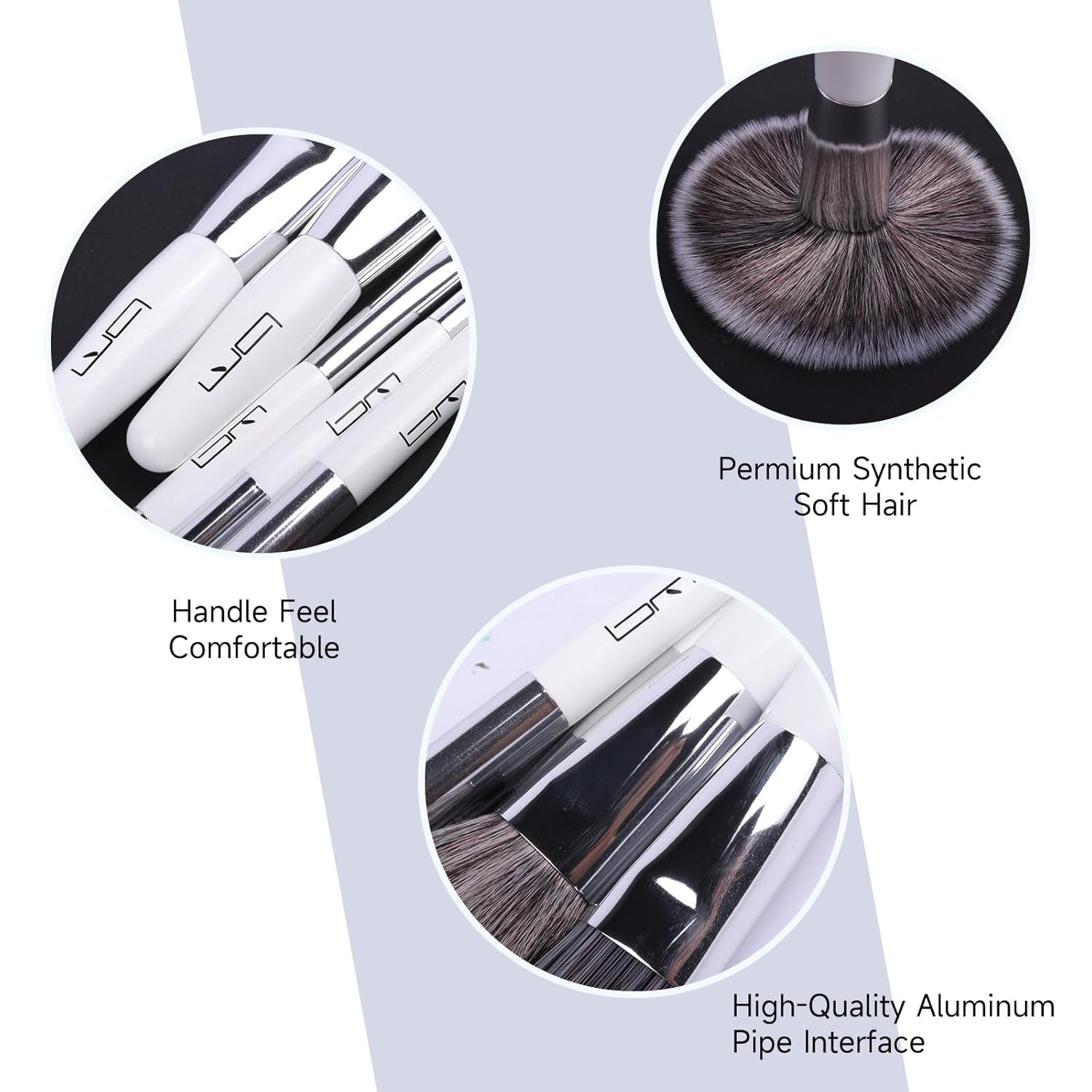 Travel Makeup Brushes Set W/Pouch, 5PCS Double Ended Portable Mini Cosmetic Brushes Kit for Foundation, Eyeshadow, Lip, Blush Make up Brushes Professional(White)