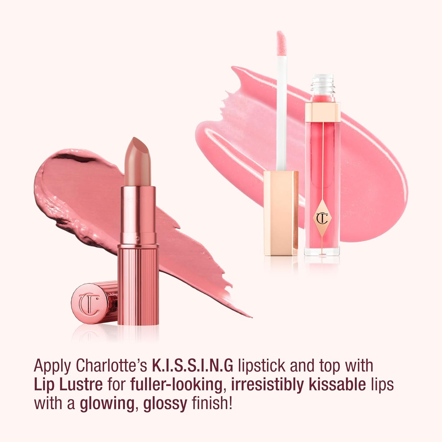 Charlotte Tilbury Icon Baby Lip Duo Kit - Mini K.I.S.S.I.N.G Satin Shimmer Lipstick & Full Size Hall of Fame High Shine Gloss Set - Hydrating Long Lasting Makeup Duo for On-The-Go Glossy Shine