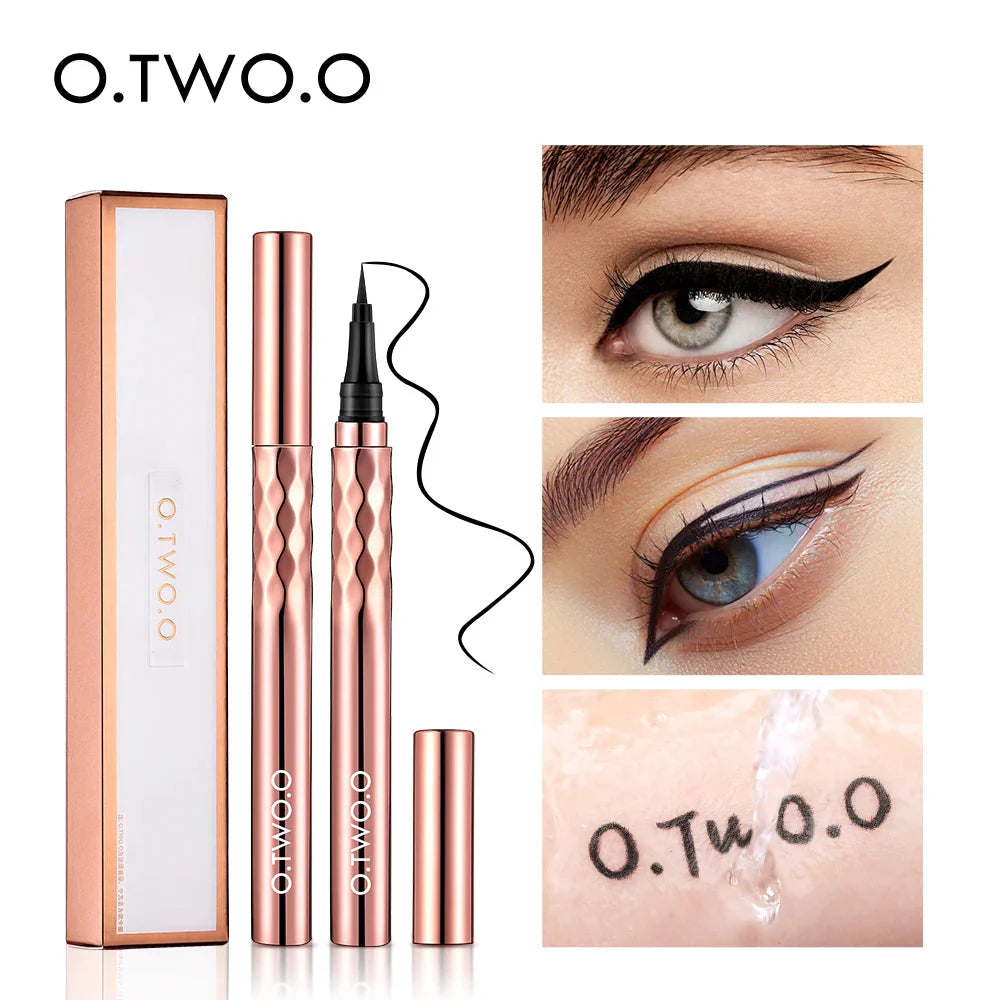 O.TWO.O Waterproof Liquid Eyeliner Pencil - Smudge-Proof, Quick-Drying, 12-Hour Wear, Ultra Fine Black for Precision Application