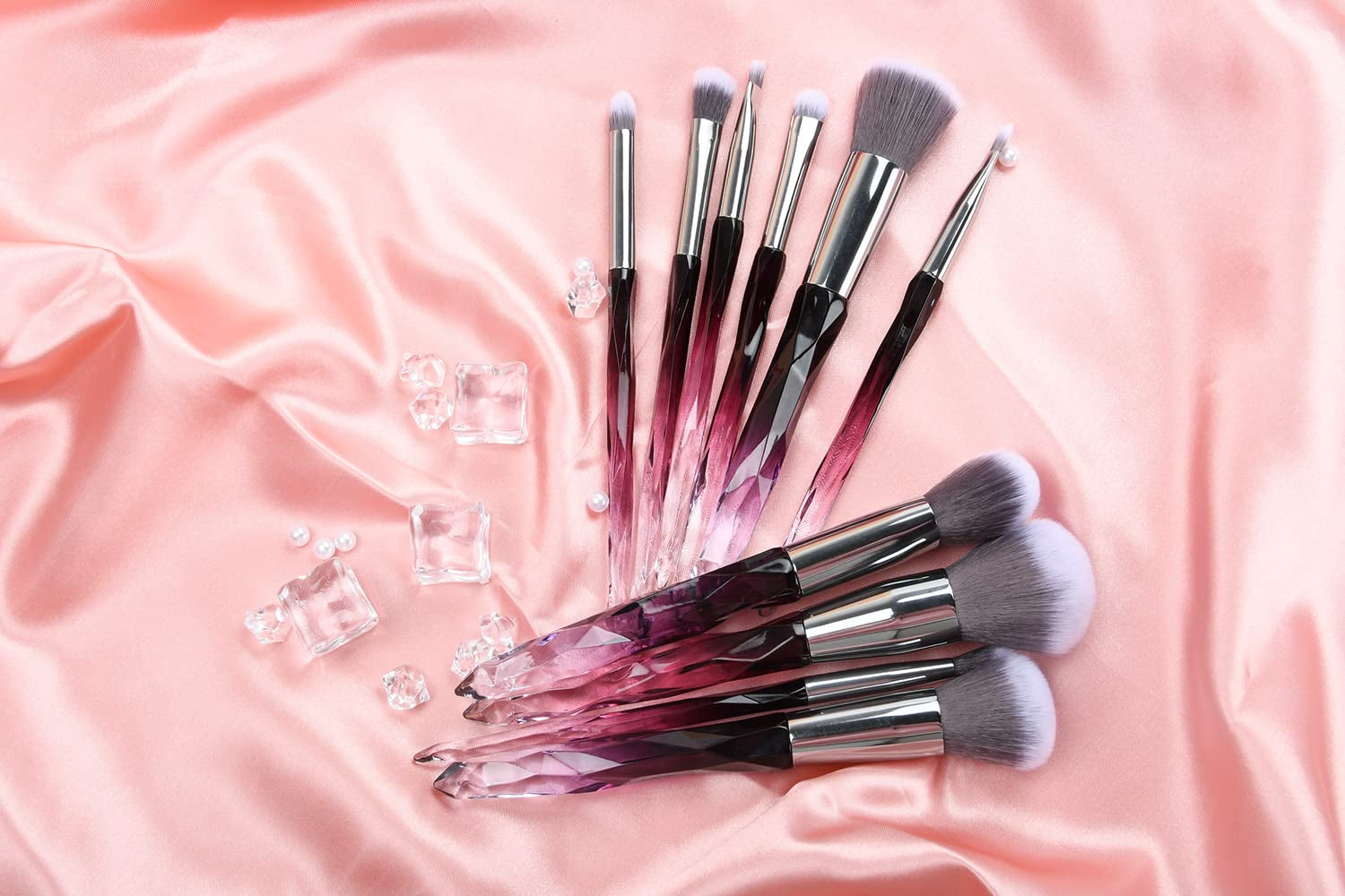 Makeup Brushes Crystal Handle Set, Professional Make up Brushes  10 PCS Crystal Transparent Handle Kabuki Face Powder Foundation Brush Concealer Eye Shadow Eyeliner Eyebrow Brush (Purple)